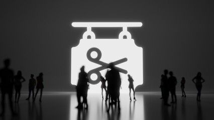 3d rendering people in front of symbol of barbershop label on background