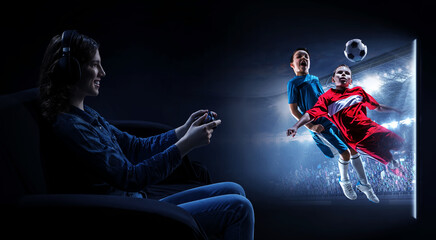 Fototapeta premium Woman watching footbal game . Mixed media