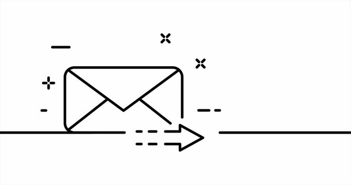 Envelope with an arrow. Send message, receive, letter, email. Incoming, outgoing. Business concept. One line drawing animation. Motion design. Animated technology logo. Video 4K