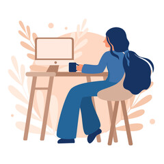 Woman working with laptop and coffee cup vector illustration design
