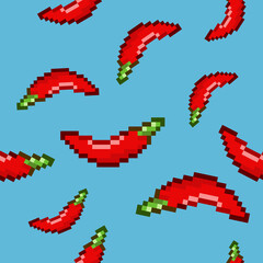 8-bit style pepper seamless pattern, pixel art red fruits, retro game art