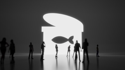 Obraz premium 3d rendering people in front of symbol of can fish on background