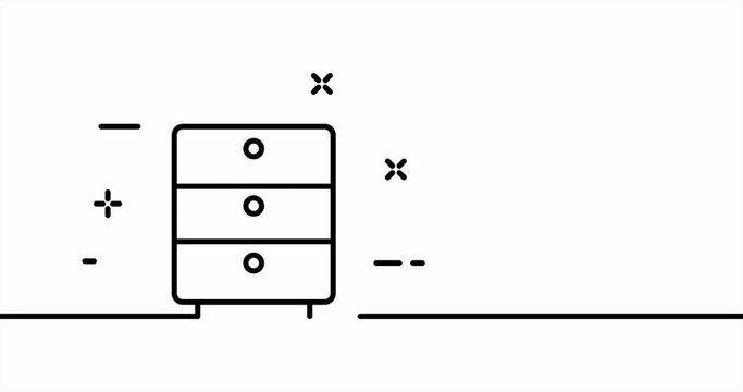 Nightstand. Bedside table. Wooden, modern, comfort, comfortable in use, home, bedroom. Furniture concept. One line drawing animation. Motion design. Animated technology logo. Video 4K