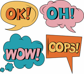 Vector isolated colorful speech bubble with text OK OH WOW OOPS. Concept of diversity equality and inclusion. 