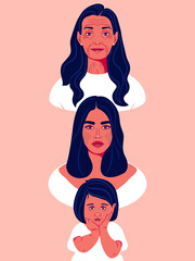 Generation of women. Women of different ages. illustration, flat design. Grandmother, mother and daughter together