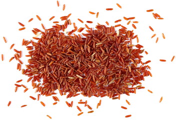 Red wild rice pile isolated on white, top view