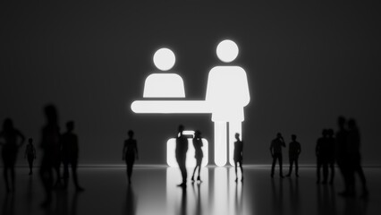 3d rendering people in front of symbol of check in desk on background