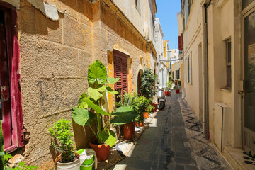 Narrow street in the old town in Rhodes