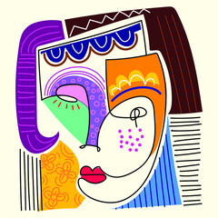 Colorful abstract face portrait decorative, ethnic, rough,line,character vector illustration.
