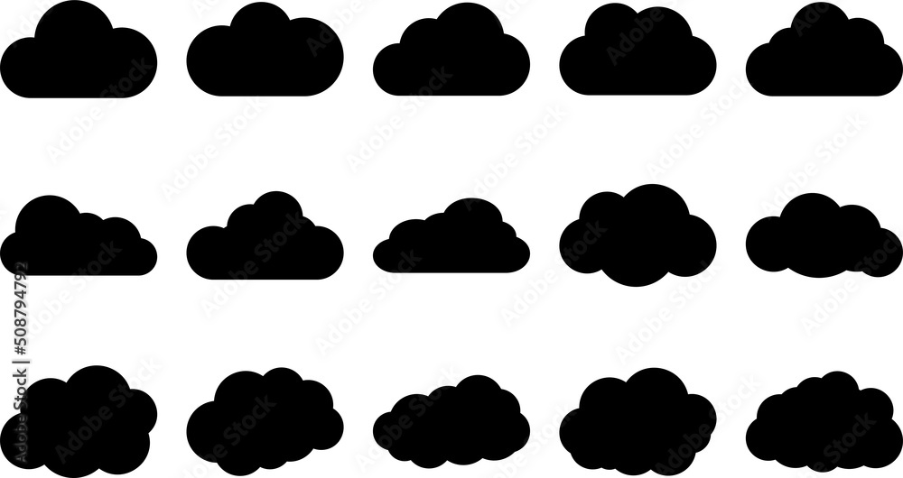 Wall mural fluffy clouds silhouettes. vector set of clouds shapes. collection of various forms and contours. de