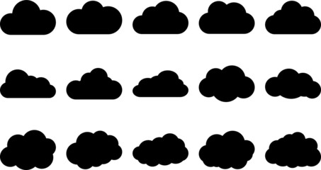 Fluffy clouds silhouettes. Vector set of clouds shapes. Collection of various forms and contours. Design elements for the weather forecast, web interface or cloud storage applications.Weather concept - obrazy, fototapety, plakaty