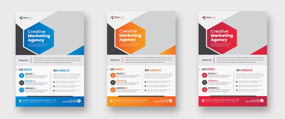 Creative corporate business flyer template design set with blue, orange, red and yellow color. marketing business promotion, advertise digital marketing flyer