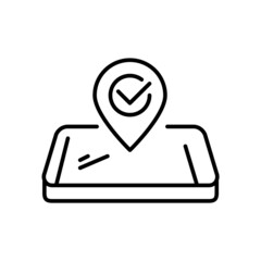 Location verified map pointer on a smartphone. Pixel perfect editable stroke line icon