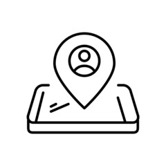Mobile phone app sharing location. Maps or taxi ordering service. Pixel perfect, editable stroke line icon