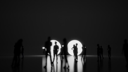 3d rendering people in front of symbol of round glasses on background