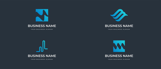 Four alternative wave logos with the initials M