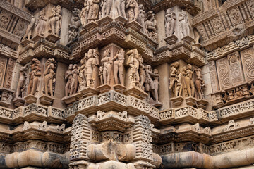 Fototapeta na wymiar Erotic educational sculptures of Western group of temples at Khajuraho, Madhya Pradesh