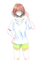 半袖短パンの女性