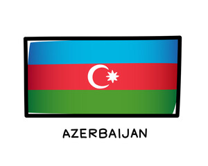 Flag of Azerbaijan. Colorful logo of Azerbaijan flag. Blue, red and green brush strokes, hand drawn. Black outline. Vector illustration