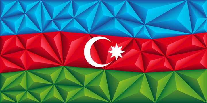 Abstract polygonal background in the form of colorful blue, red and green stripes of the Azerbaijani flag. Polygonal flag of Azerbaijan.