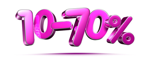 Pink 10-70 Percent 3d illustration Sign on White Background, Special Offer 10-70% Discount Tag, Sale Up to 10-70 Percent Off,share 10-70 percent,10-70% off storewide. have work path.