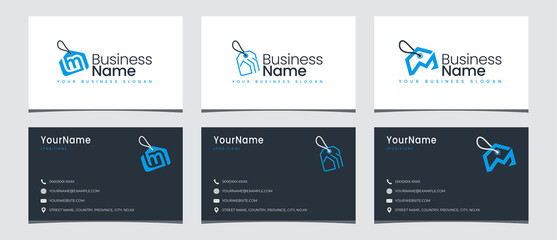 Three alternative home sales logos with the initials M with business card designs