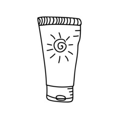 Hand drawn sunscreen. Vector illustration in doodles style. Isolate on a white background.