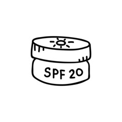 Hand drawn sunscreen. Vector illustration in doodles style. Isolate on a white background.