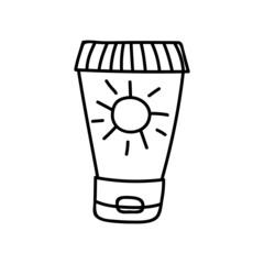 Hand drawn sunscreen. Vector illustration in doodles style. Isolate on a white background.