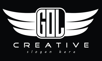 GOL three Letter wing symbol minimalist modern font creative concept icon professional logo design, Vector template