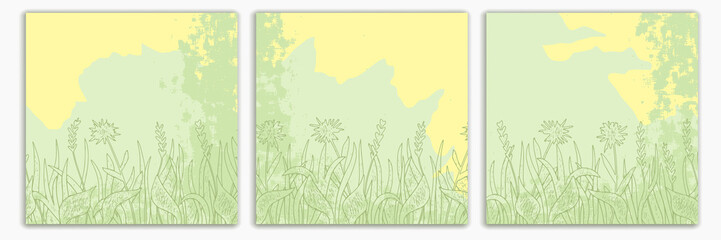 Brochure flyer design, vector background. Square format. Abstract shapes, wild grass.