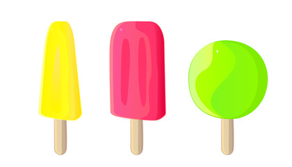 Strawberry ice cream stick isolated on white background. Vector illustration of dessert.