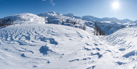 Fototapeta na wymiar Winter paradise in the Julian Alps mountains