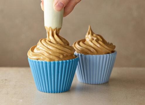 Process Of Making Coffe And Caramel Mousse Dessert