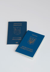 Ukraine, Europe - 06 01 2022: Set of seaman's passport and Ukrainian international biometric passport