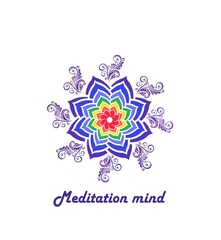 Boho style fashion print with colorful mandala in chakra color for logo template, Ayurveda, meditation and spa salon, tee, t shirt and bag design