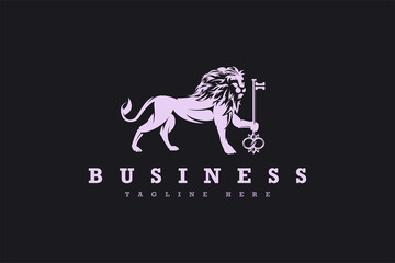 Lion logo with illustration of a lion holding a key