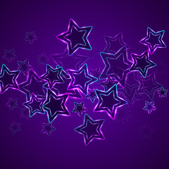 Obraz premium Led photic neon stars vector poster background. Pink blue purple teal neon stars led light effect.