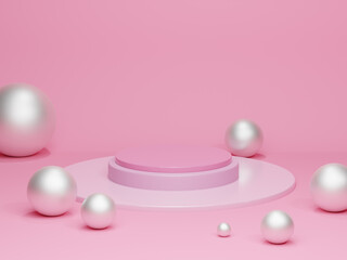 3d background pink podium with white pearl sphere