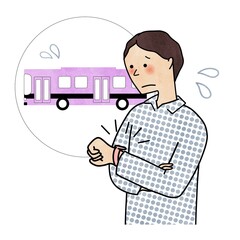 バスの遅延に困る男性
