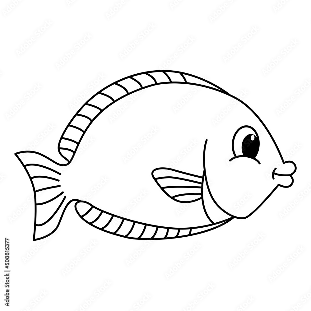 Wall mural cute fish cartoon coloring page illustration vector. for kids coloring book.