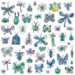 Insects cool palette
Vector set of different colorful insects on a white background