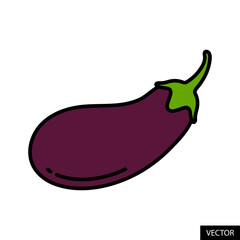 Eggplant, Aubergine or Brinjal vegetable vector icon in flat style design for website design, app, UI, isolated on white background. Editable stroke. Vector illustration.