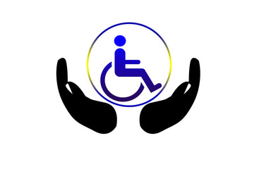 the icon of a hand and a disabled person on a white background, a symbol of love and care, an illustration