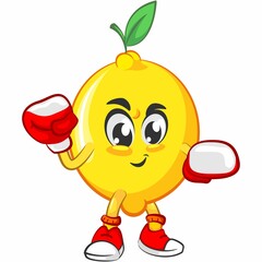 cute lemon fruit mascot character illustration logo icon vector boxing