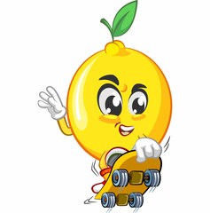 cute lemon fruit mascot character illustration logo icon vector jump with skateboard