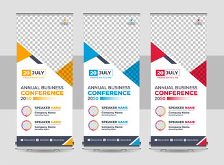 Roll up banner stand template design, blue banner layout, advertisement, pull up, polygon background, vector illustration, business flyer, display, x-banner, flag-banner, infographics