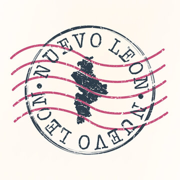Nuevo Leon, Mexico Stamp Map Postal. Silhouette. Passport Round Design. Vector Icon. Design Retro Travel National Symbol.
