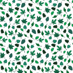 Seamless pattern with green leaves. Simple doodle printe. Summer