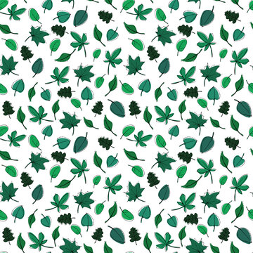 Seamless pattern with green leaves. Simple doodle printe. Summer